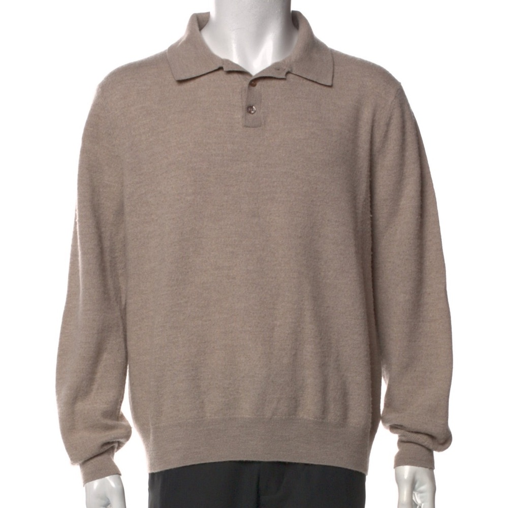 Christian Lacroix 100% Extrafine Merino Wool Beige Collared Sweater